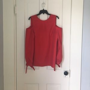Red cold shoulder top with tie sleeve detail